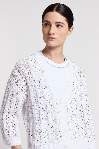 Sequinned cotton ribbon cardigan