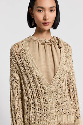 Sequinned cotton ribbon cardigan