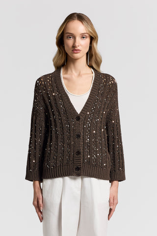 Sequinned cotton ribbon cardigan