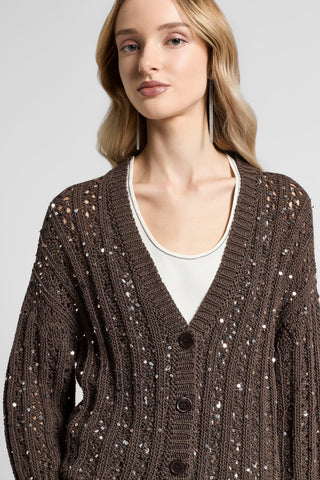 Sequinned cotton ribbon cardigan