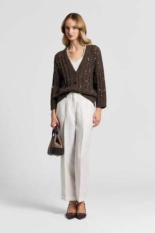 Sequinned cotton ribbon cardigan