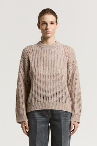 Knitted alpaca wool and bouclé yarn sweater