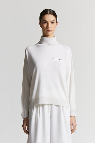 Pure cashmere polo-neck jumper with lurex