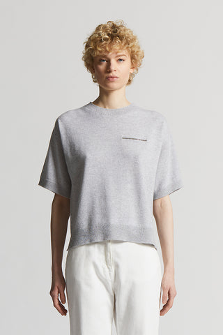 Short-sleeved pure cashmere jumper with lurex