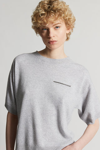 Short-sleeved pure cashmere jumper with lurex