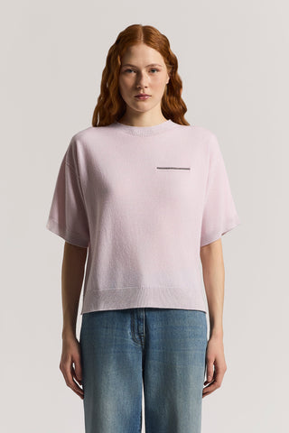 Short-sleeved pure cashmere sweater with lurex