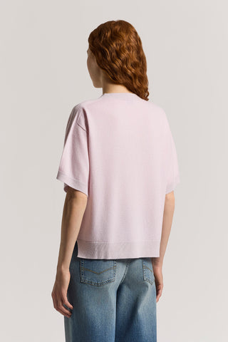 Short-sleeved pure cashmere sweater with lurex