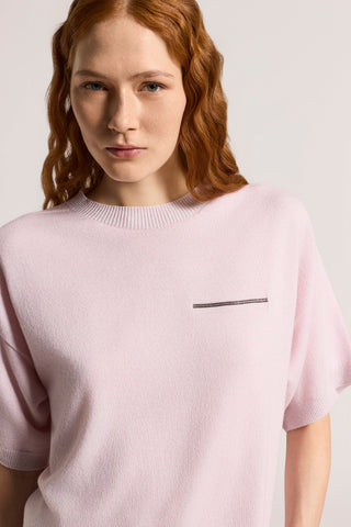 Short-sleeved pure cashmere sweater with lurex