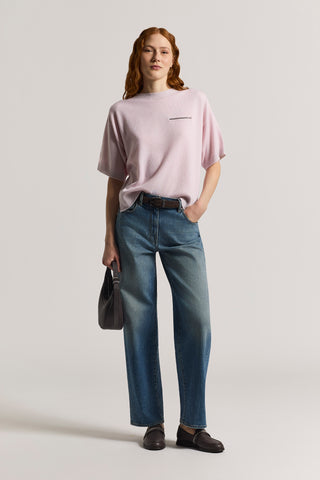 Short-sleeved pure cashmere sweater with lurex