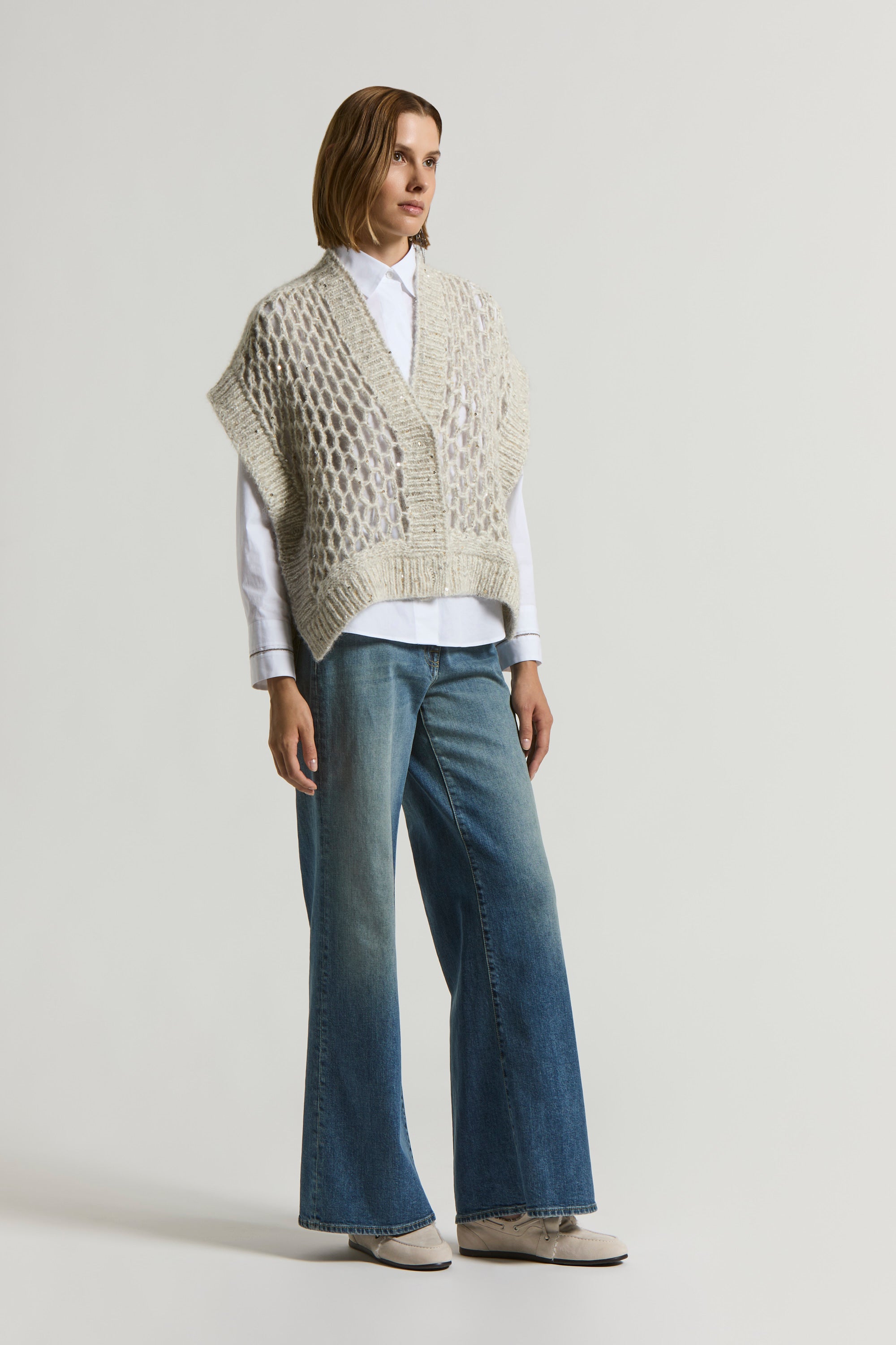 Alpaca maxi-mesh cardigan with sequins | Peserico US