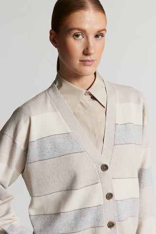 Cardigan in wool, silk and cashmere yarn