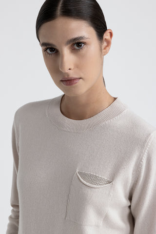 Wool, silk and cashmere crew neck sweater