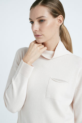 Wool, silk and cashmere shaved knit high neck sweater