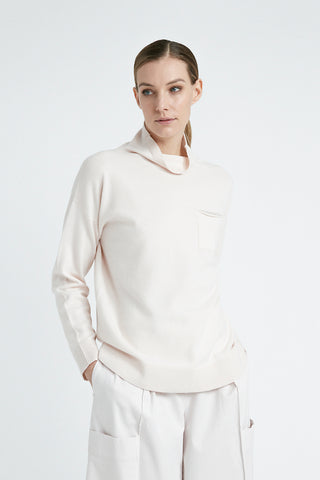 Wool, silk and cashmere shaved knit high neck sweater