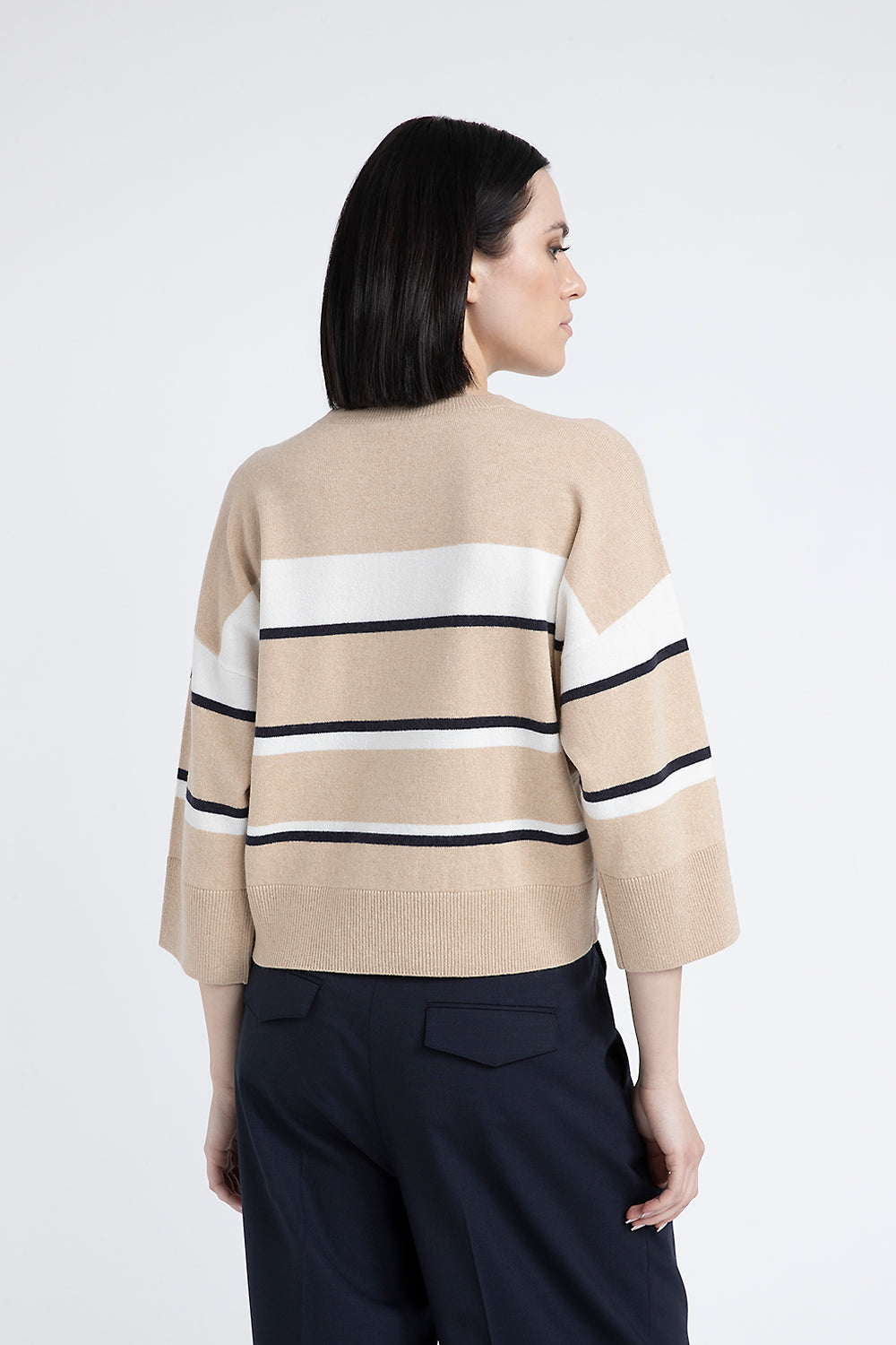 Striped Cashmere fashion Sweater Cream