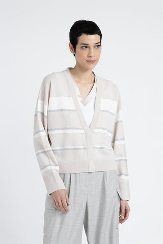 Striped wool, silk and cashmere cardigan