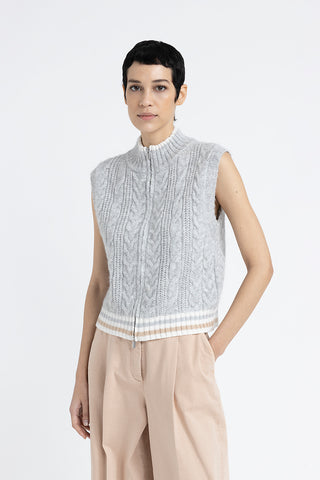 Alpaca wool Lurex and sequin braided zip-up waistcoat