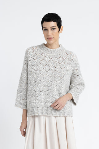 Alpaca blend, sequin and Lurex lace pattern sweater