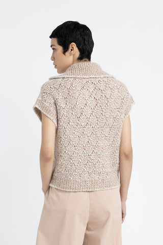 Buttoned waistcoat in alpaca mouliné yarn with sequins and Lurex