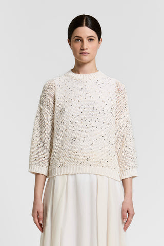 Cotton tricot sweater with maxi paillettes