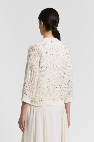 Cotton tricot sweater with maxi paillettes