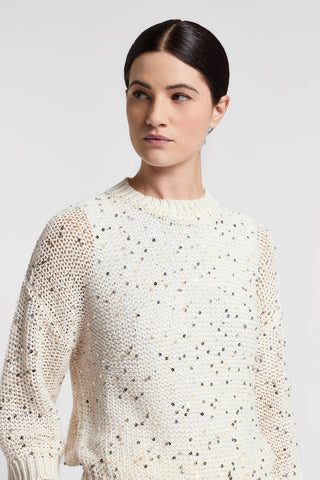 Cotton tricot sweater with maxi paillettes