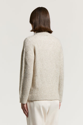 Bouclé zip-up sweater with micro-sequins