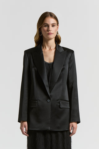 Fluid viscose and wool satin blazer