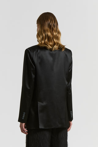 Fluid viscose and wool satin blazer