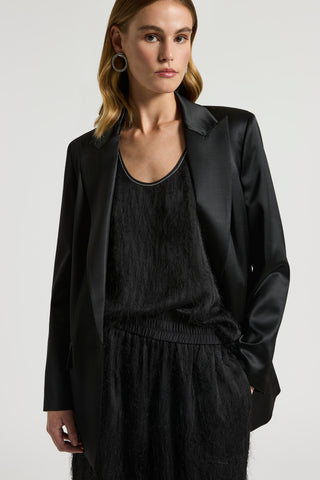 Fluid viscose and wool satin blazer