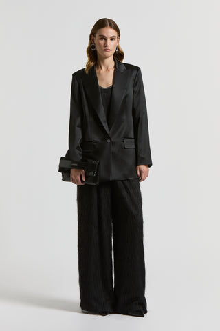 Fluid viscose and wool satin blazer