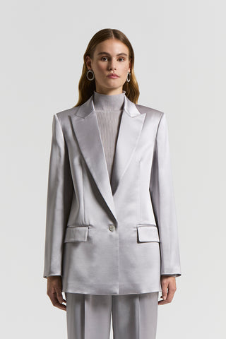 Fluid viscose and wool satin blazer
