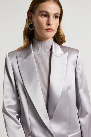Fluid viscose and wool satin blazer