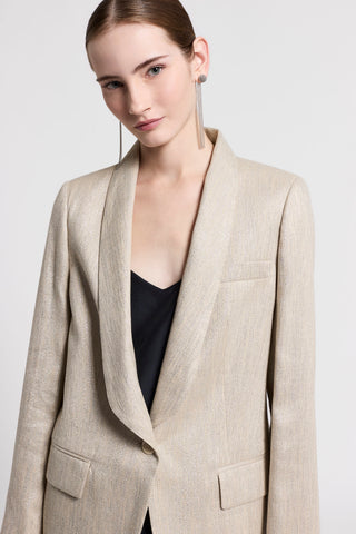 Single-breasted blazer in linen, viscose and lamé herringbone