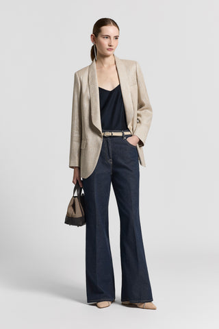 Single-breasted blazer in linen, viscose and lamé herringbone