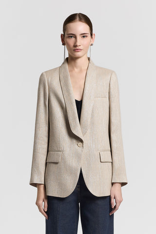 Single-breasted blazer in linen, viscose and lamé herringbone