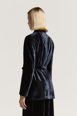 Double-breasted viscose and silk velvet blazer