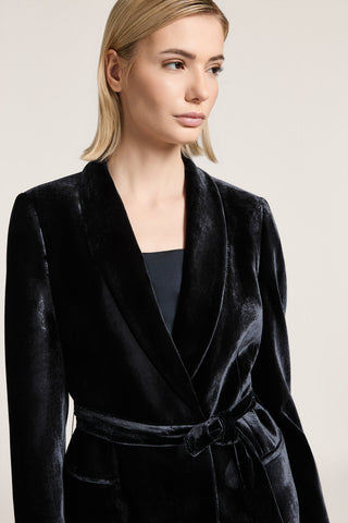 Double-breasted viscose and silk velvet blazer