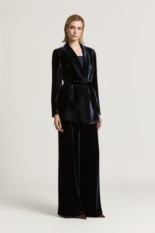 Double-breasted viscose and silk velvet blazer
