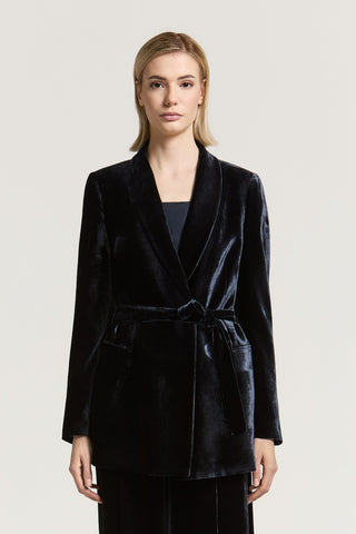 Double-breasted viscose and silk velvet blazer