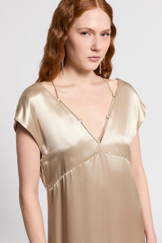 shiny silk dress women Shiny, fluid silk dress Yellow / Orange For Women
