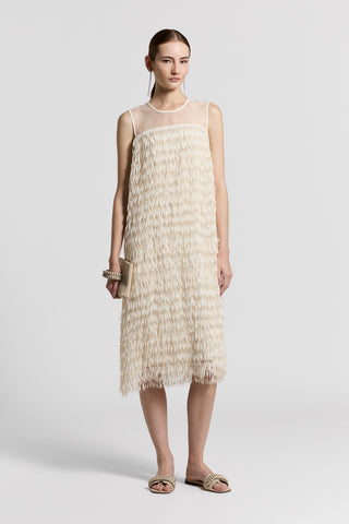 Embroidered organza dress with fringes