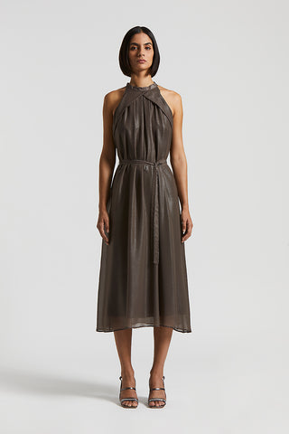 Midi dress in lightweight laminated chiffon