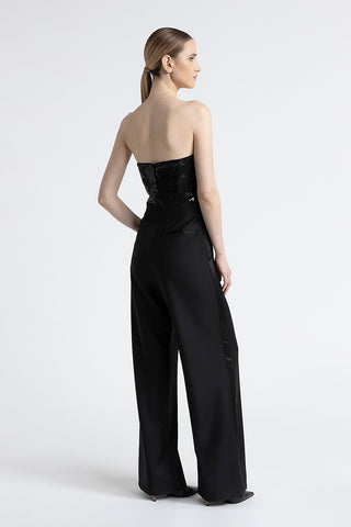 Sleeveless twill jumpsuit with sequins