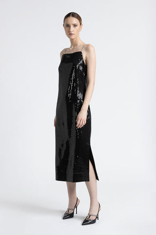 Viscose twill midi dress with sequins