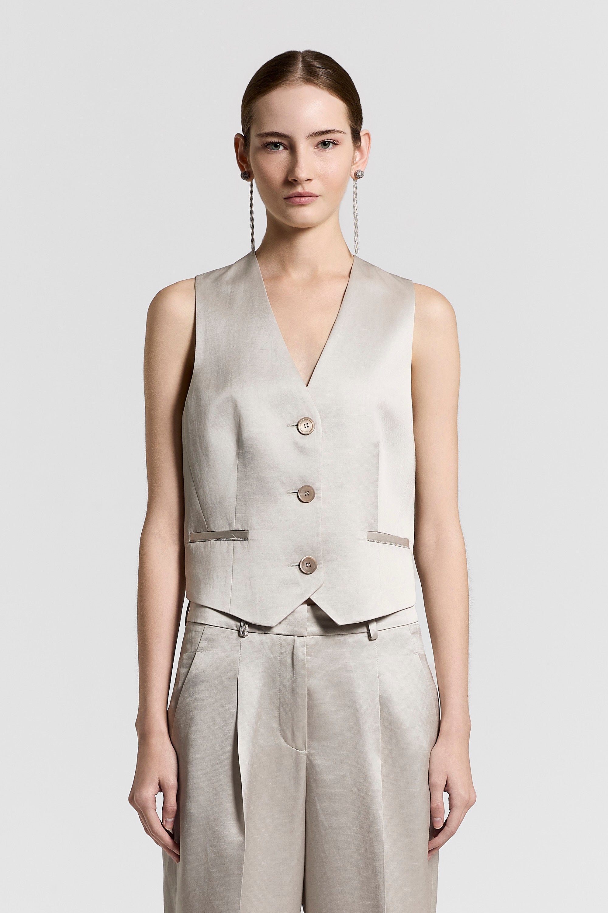 Viscose and linen satin vest | Peserico US
