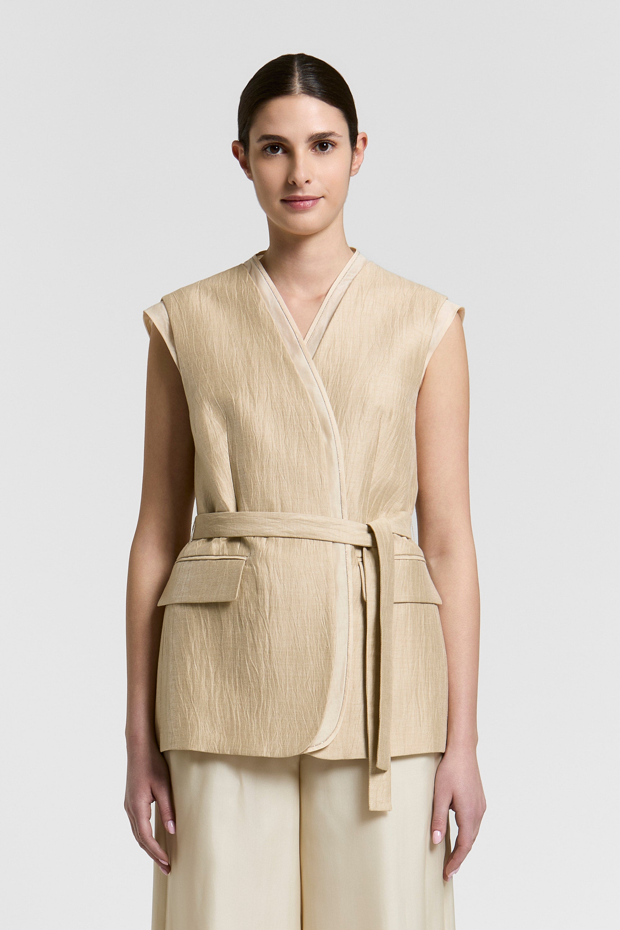 Linen drill and organza vest | Peserico US