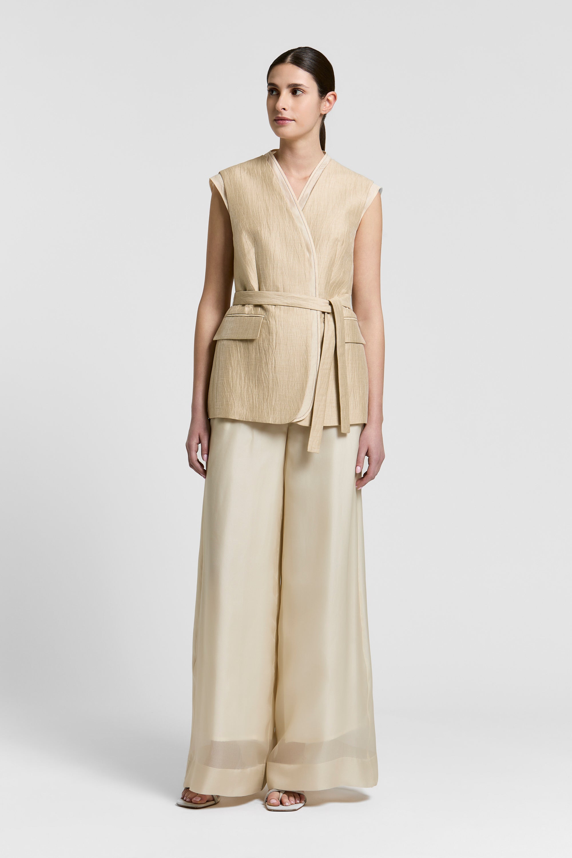 Linen drill and organza vest | Peserico US