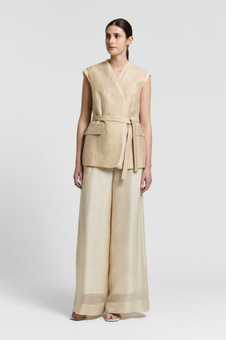 Linen drill and organza vest