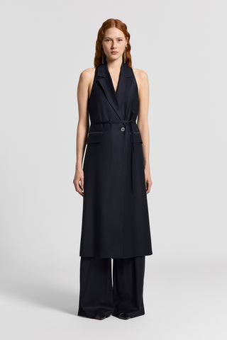 Shiny viscose wool twill vest